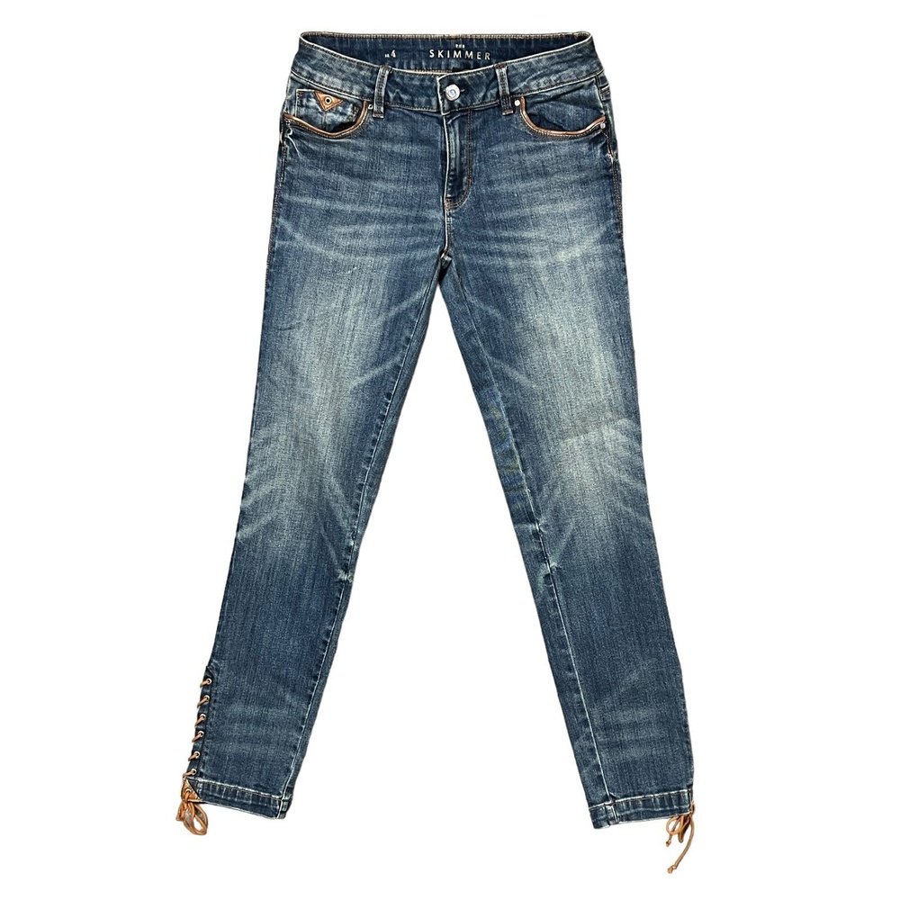 White House‎ Black Market Jeans 4 Blue Denim Skimmer Tie Hem Stretch Modern Chic